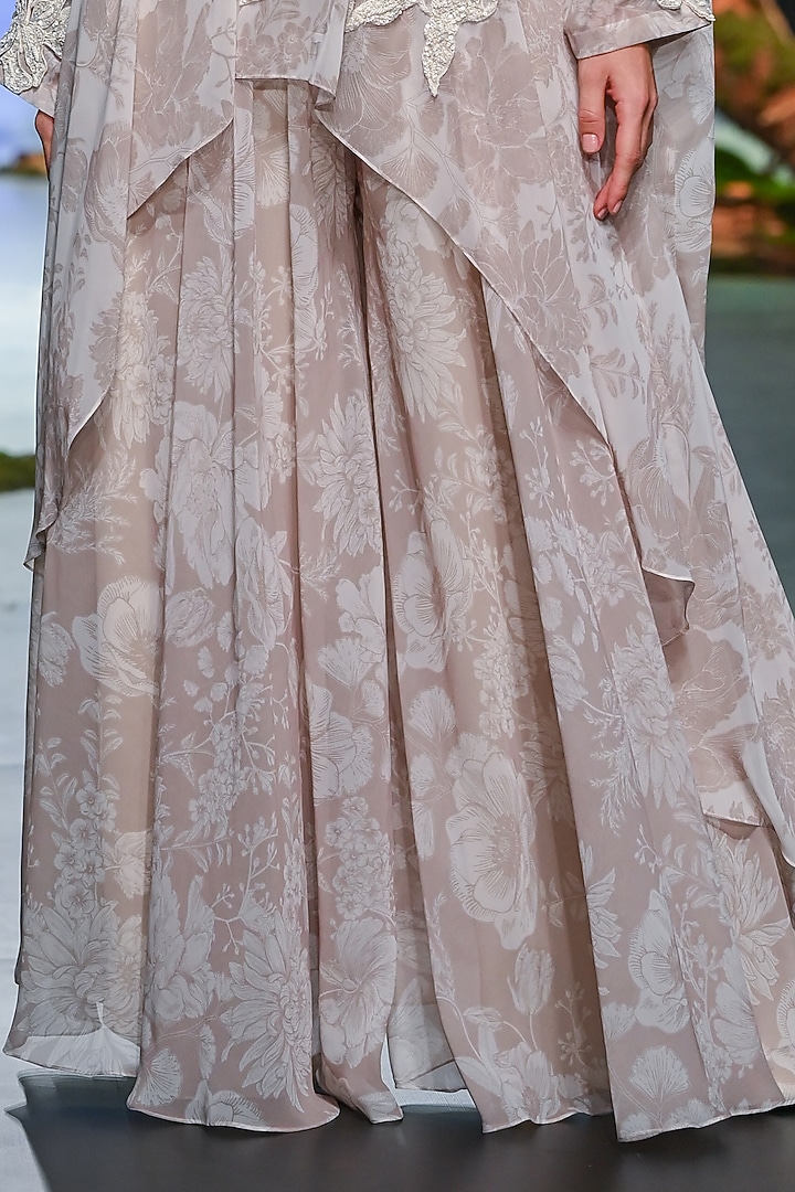 Ivory Beige Organza Floral Printed Cape Set by Varun Bahl at Pernia's Pop Up Shop