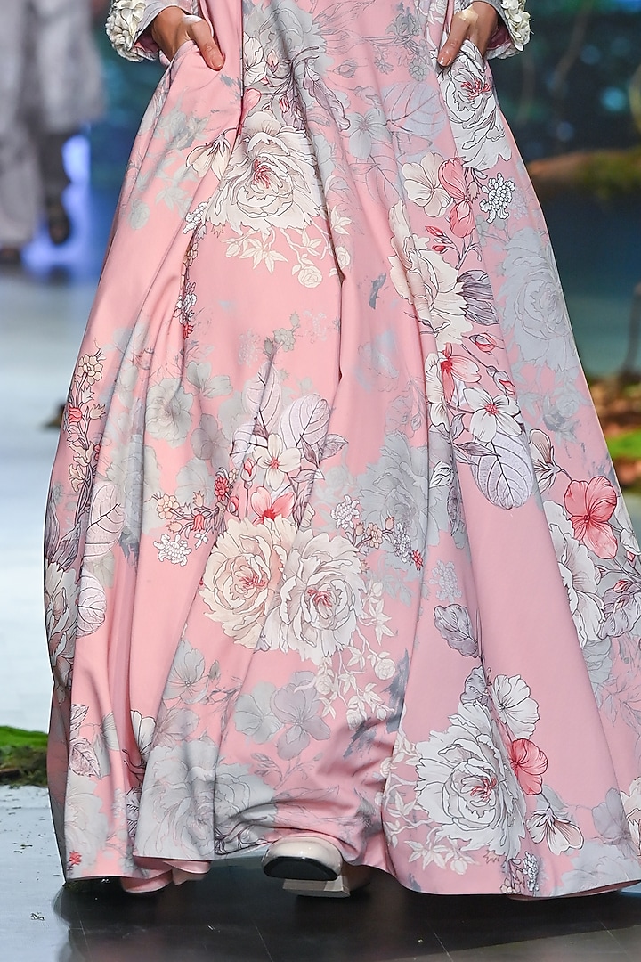 Pink Velvet & Net Floral Printed Jacket Bridal Lehenga Set by Varun Bahl at Pernia's Pop Up Shop