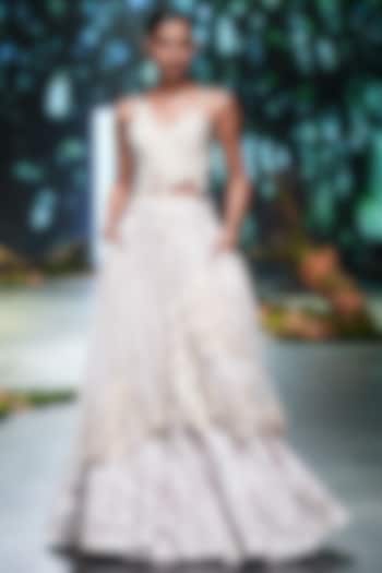 Ivory Chanderi & Net Embroidered Bridal Lehenga Set by Varun Bahl at Pernia's Pop Up Shop