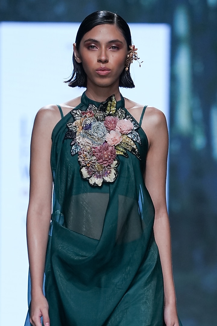 Bottle Green Velvet & Lurex Wedding Sharara Set by Varun Bahl at Pernia's Pop Up Shop