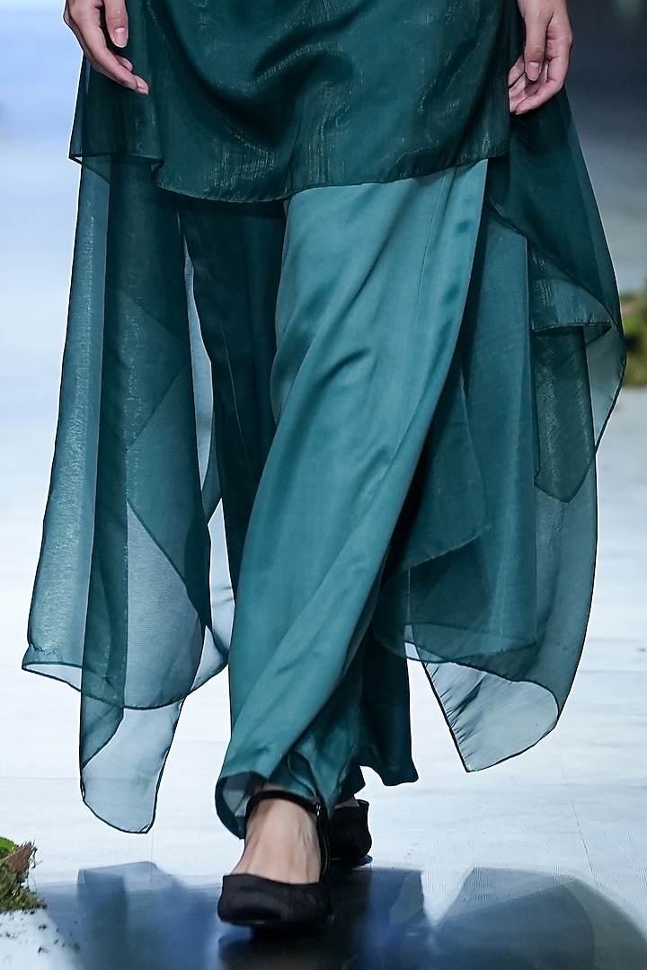 Bottle Green Velvet & Lurex Wedding Sharara Set by Varun Bahl at Pernia's Pop Up Shop