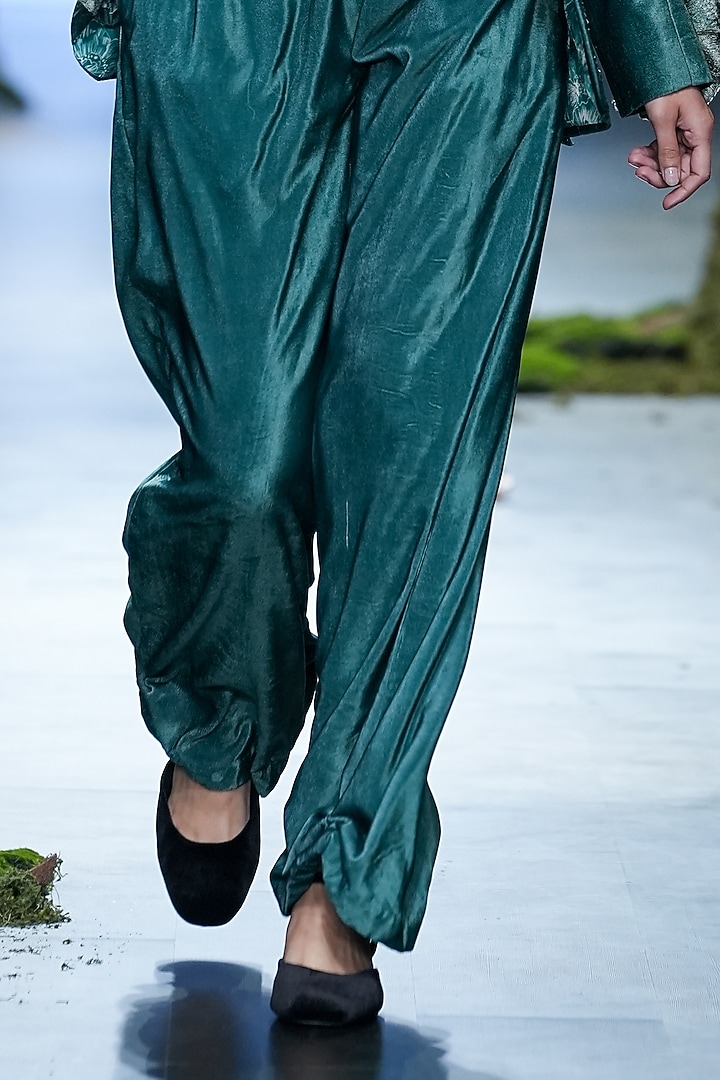 Bottle Green Velvet Jacket Set by Varun Bahl at Pernia's Pop Up Shop