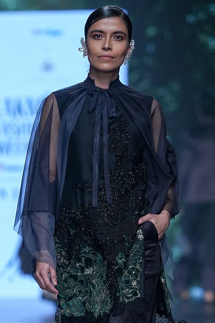 Black Tulle Cape Set by Varun Bahl at Pernia's Pop Up Shop