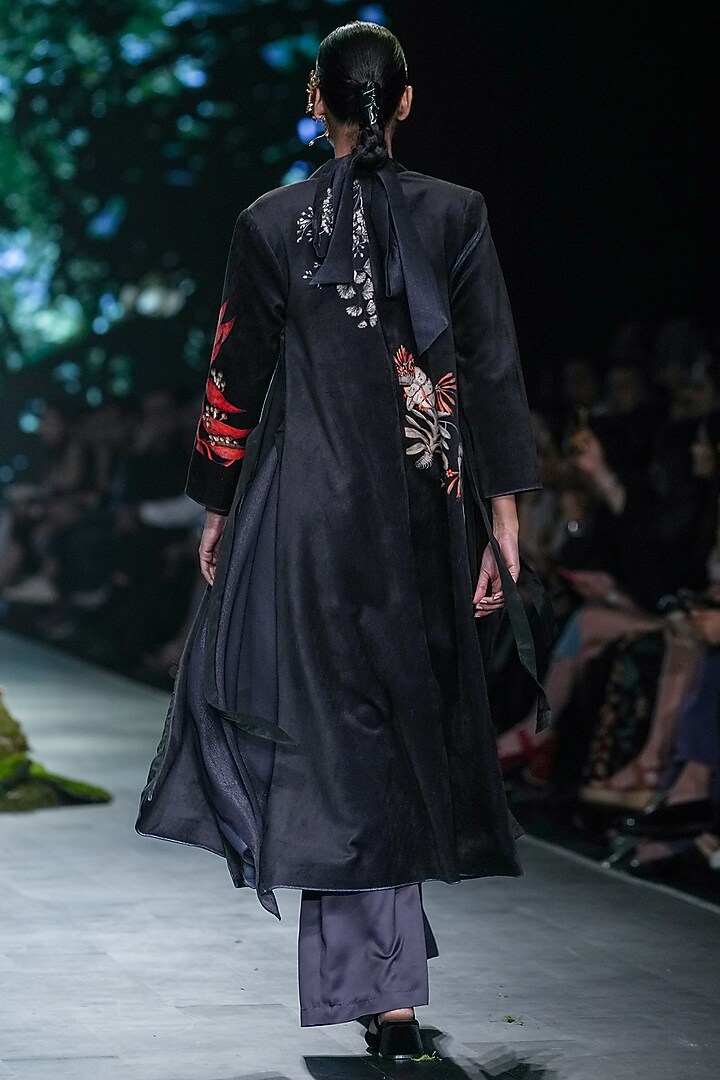 Black Velvet & Lurex Printed Jacket Set by Varun Bahl at Pernia's Pop Up Shop