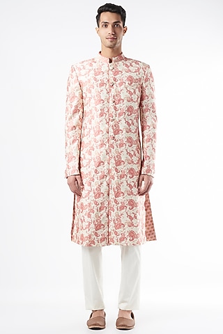Ivory Floral Printed Sherwani by Varun Bahl Men