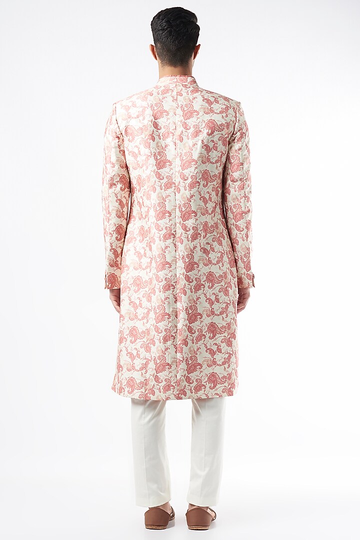Ivory Floral Printed Wedding Sherwani by Varun Bahl Men at Pernia's Pop Up Shop