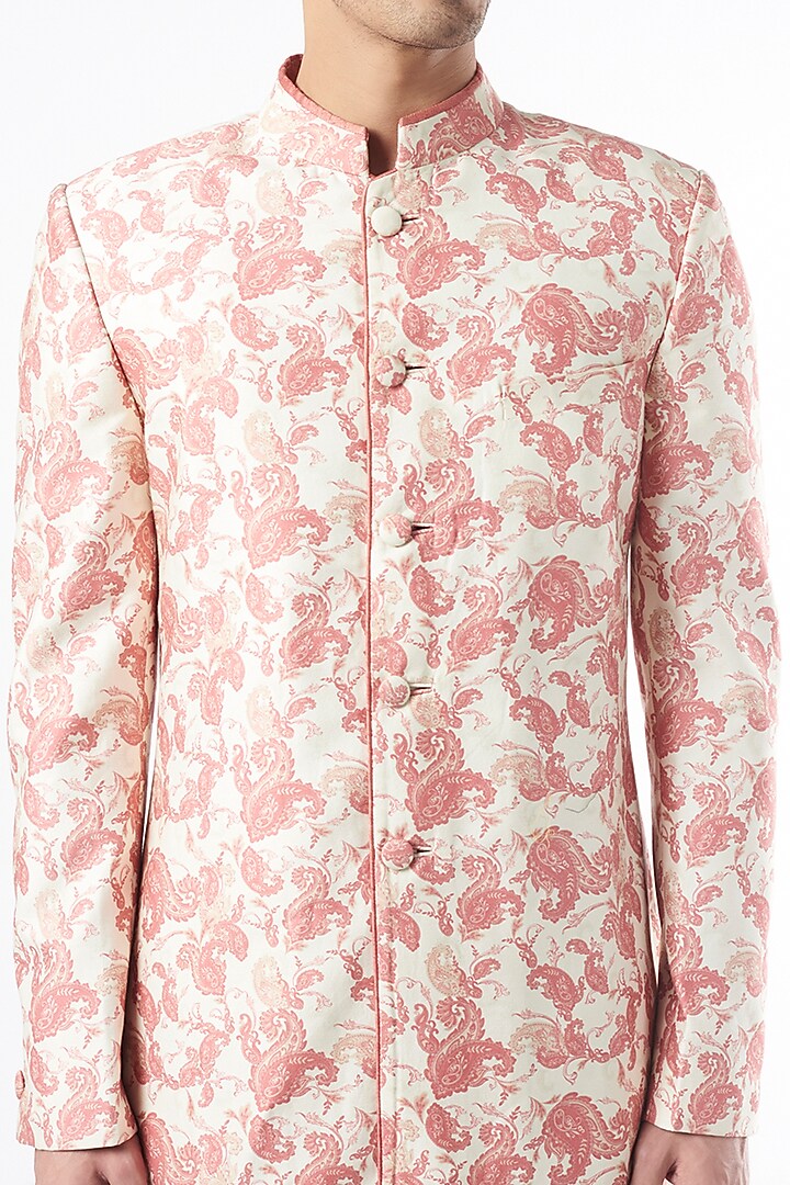 Ivory Floral Printed Wedding Sherwani by Varun Bahl Men at Pernia's Pop Up Shop