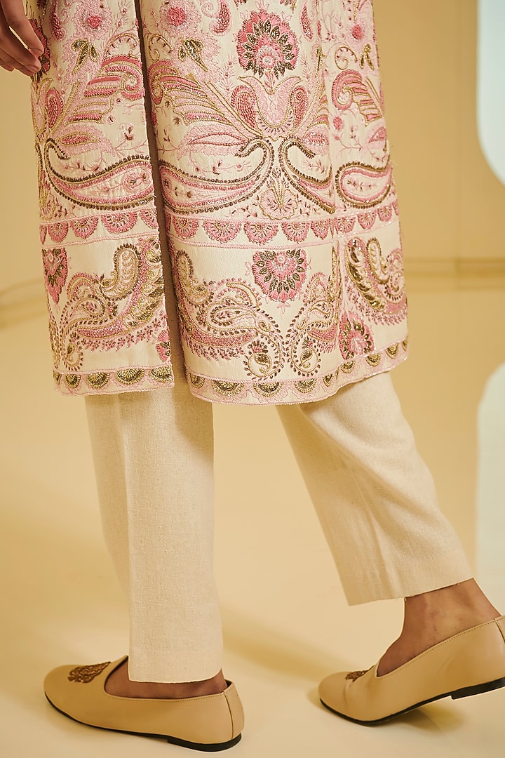 Light Peach Embroidered Groom Sherwani Set by Varun Bahl Men at Pernia's Pop Up Shop