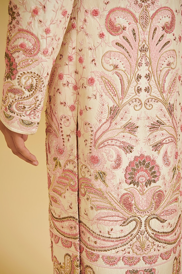 Light Peach Embroidered Groom Sherwani Set by Varun Bahl Men at Pernia's Pop Up Shop