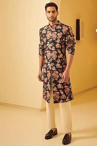 Blue Printed Sherwani by Varun Bahl Men
