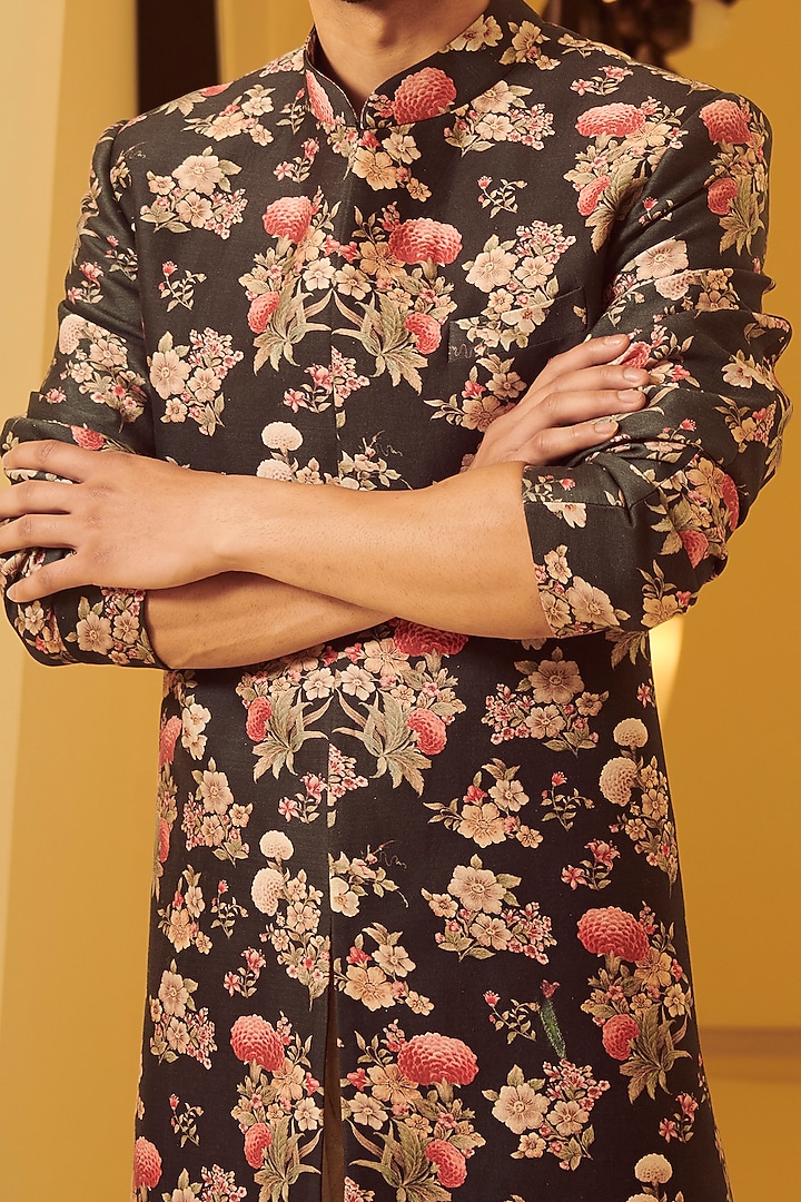 Blue Printed Groom Sherwani by Varun Bahl Men at Pernia's Pop Up Shop