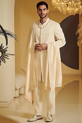 Ivory Embroidered Sherwani Set by Varun Bahl Men
