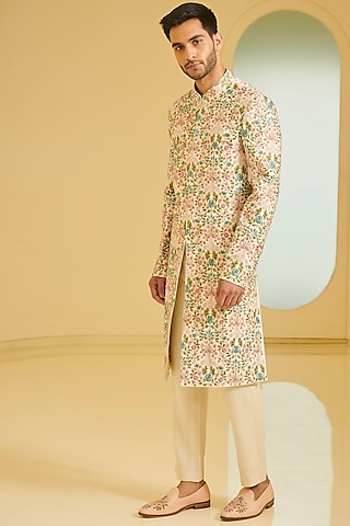Ivory Embroidered Sherwani Set by Varun Bahl Men