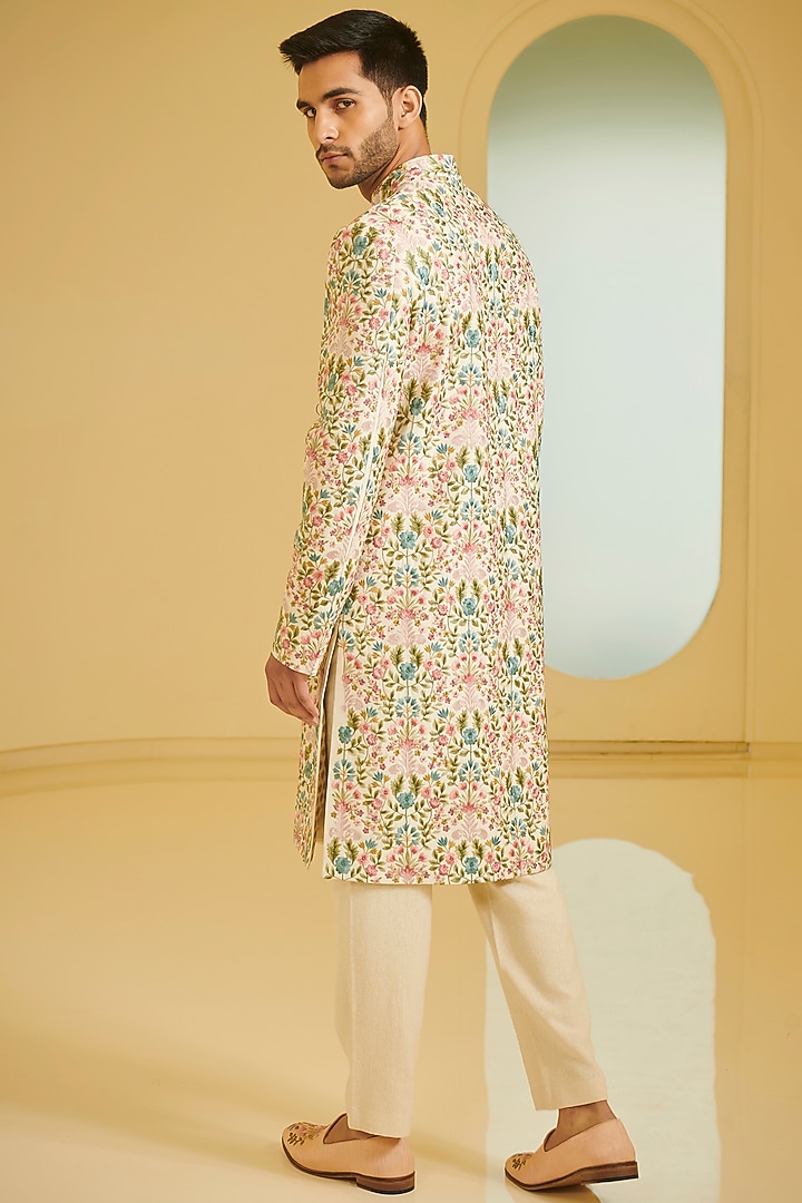 Ivory Embroidered Groom Sherwani Set by Varun Bahl Men at Pernia's Pop Up Shop