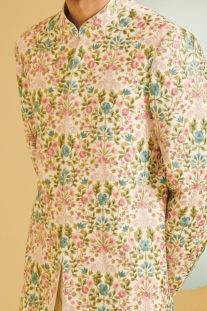 Ivory Embroidered Groom Sherwani Set by Varun Bahl Men at Pernia's Pop Up Shop
