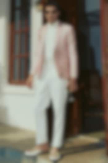 Pink Cotton Silk Embellished Tuxedo Set by Varun Bahl Men at Pernia's Pop Up Shop