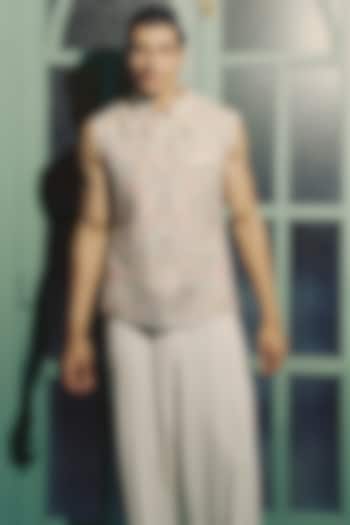 Ivory Modal Dupion Bundi Jacket by Varun Bahl Men at Pernia's Pop Up Shop