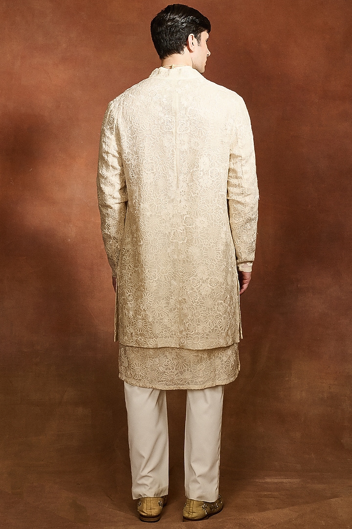 Ivory Silk Organza Open Jacket Set by Varun Bahl Men at Pernia's Pop Up Shop