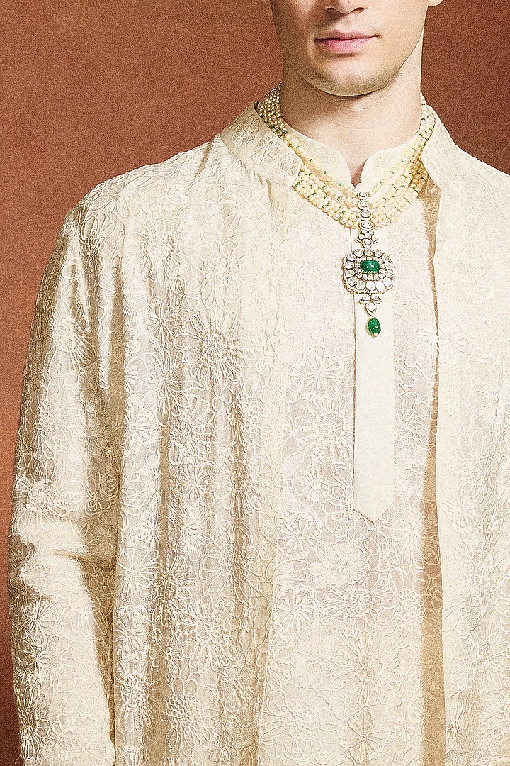 Ivory Silk Organza Open Jacket Set by Varun Bahl Men at Pernia's Pop Up Shop