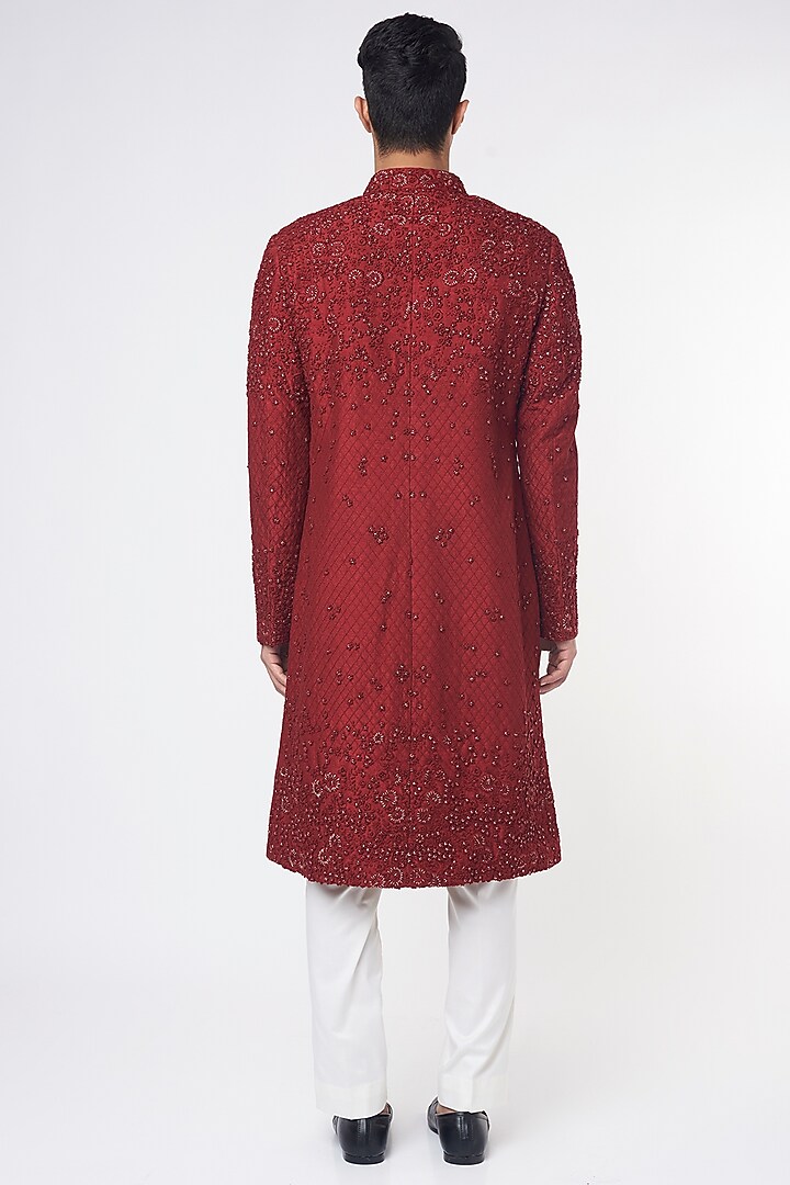 Maroon Embroidered Groom Sherwani by Varun Bahl Men at Pernia's Pop Up Shop