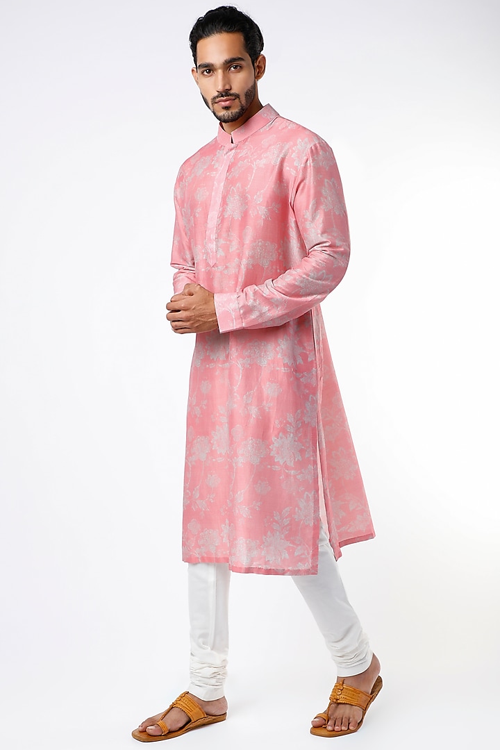 Pink Chanderi Kurta Set by Varun Bahl Men