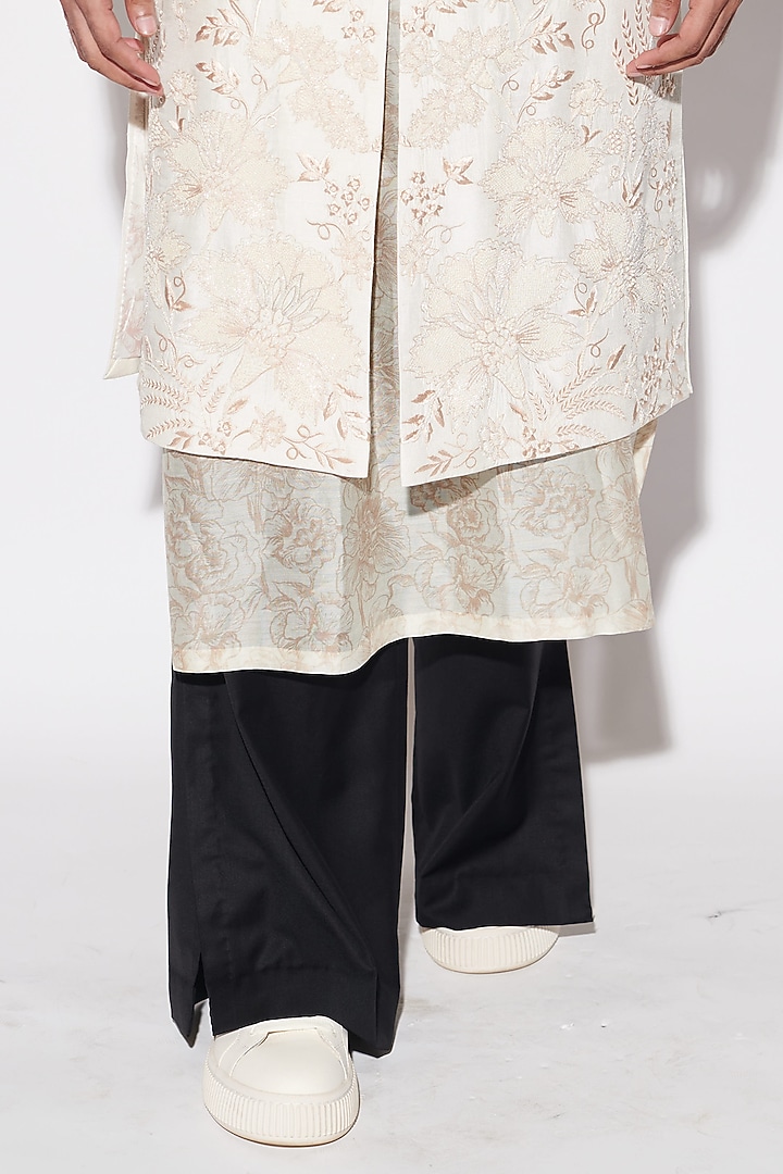 Ivory Dupion & Suiting Fabric Sequins Embroidered Groom Sherwani Set by Varun Bahl Men at Pernia's Pop Up Shop