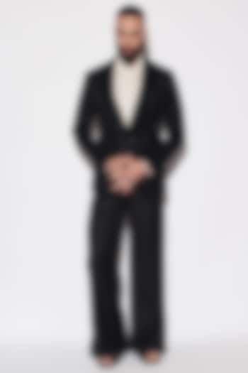 Black Suiting Fabric & Organza Cutdana Embroidered Tuxedo Set by Varun Bahl Men