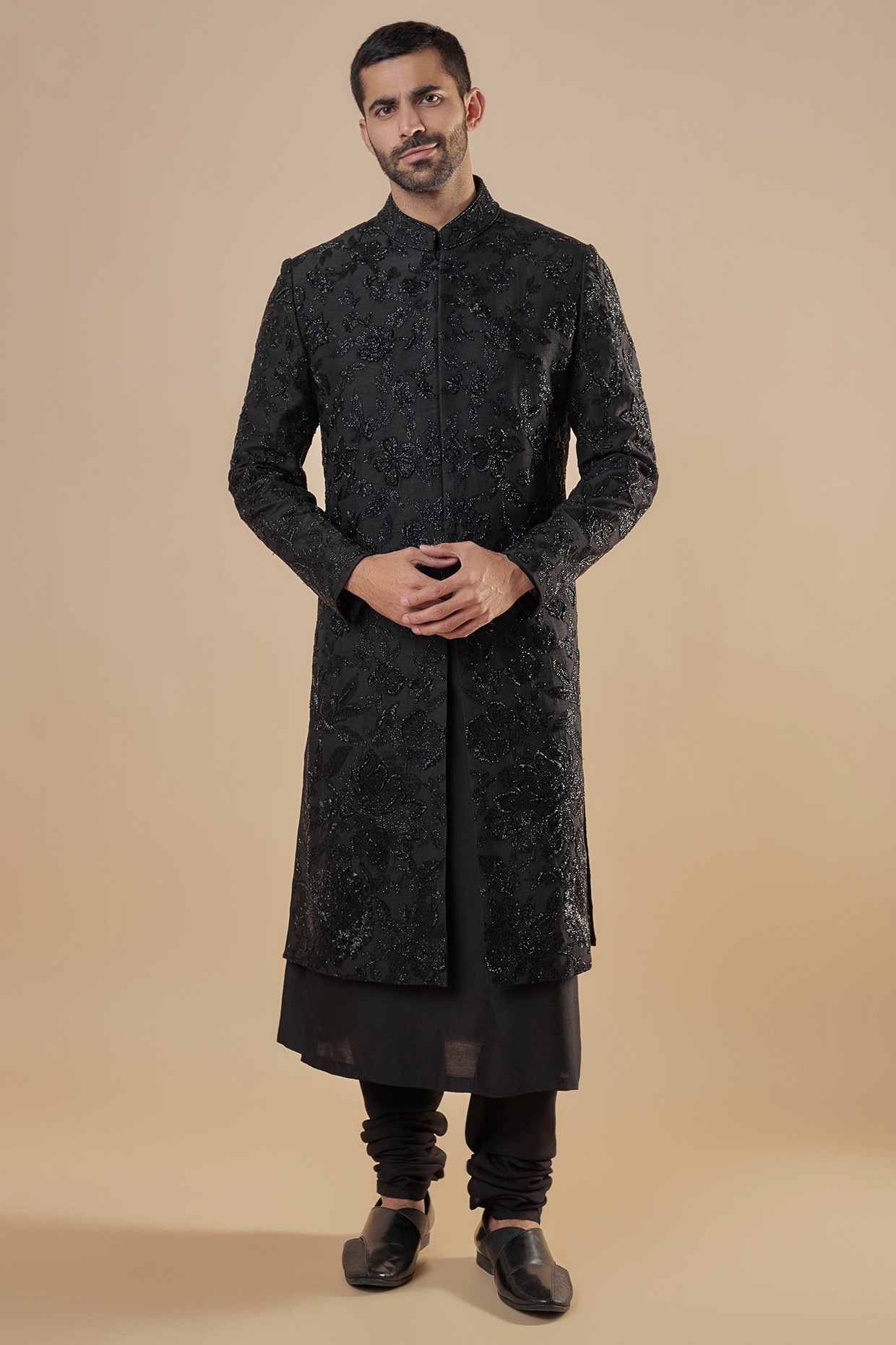 Pakistani groom black clearance sherwani