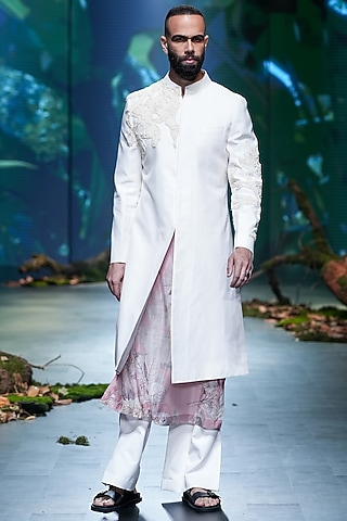 Ivory Suiting Hand Embellished Sherwani Set by Varun Bahl Men