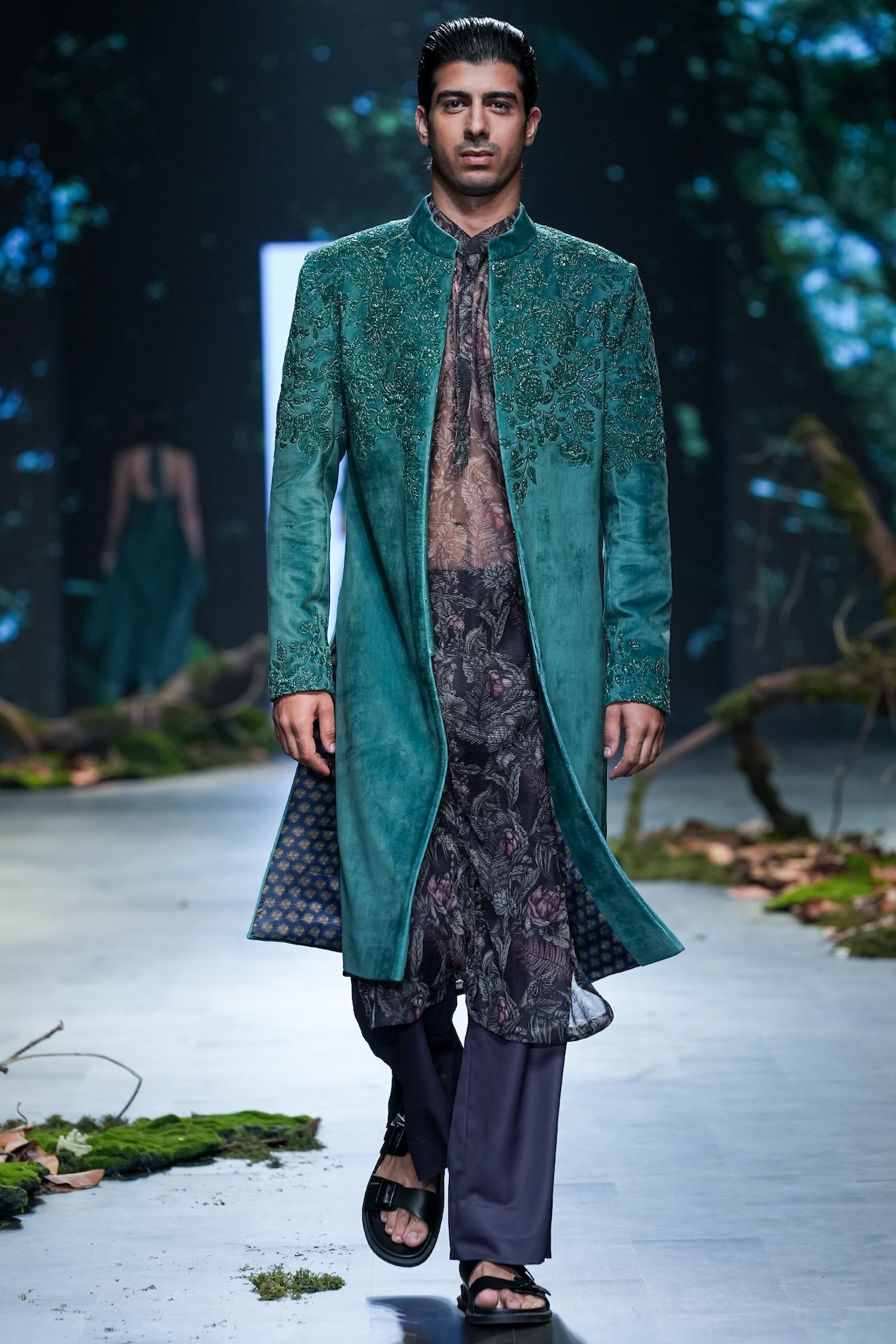 green emerald velvet dress Sea green Open Indo Western 44