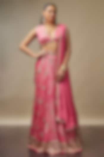 Rani Pink Raw Silk Printed & Embroidered Wedding Lehenga Set by Vidhi By A La Mode at Pernia's Pop Up Shop