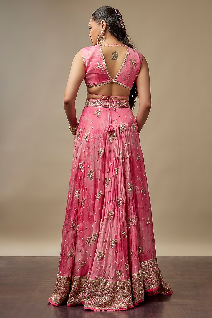 Rani Pink Raw Silk Printed & Embroidered Wedding Lehenga Set by Vidhi By A La Mode at Pernia's Pop Up Shop