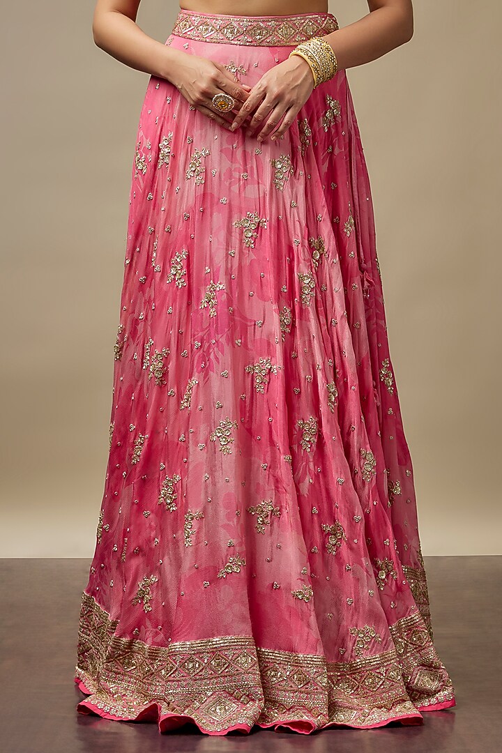 Rani Pink Raw Silk Printed & Embroidered Wedding Lehenga Set by Vidhi By A La Mode at Pernia's Pop Up Shop