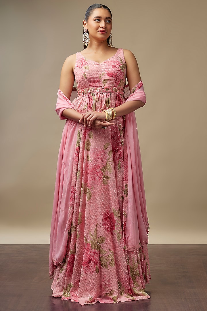 Light Pink Raw Silk Printed & Embroidered Wedding Lehenga Set by Vidhi By A La Mode at Pernia's Pop Up Shop