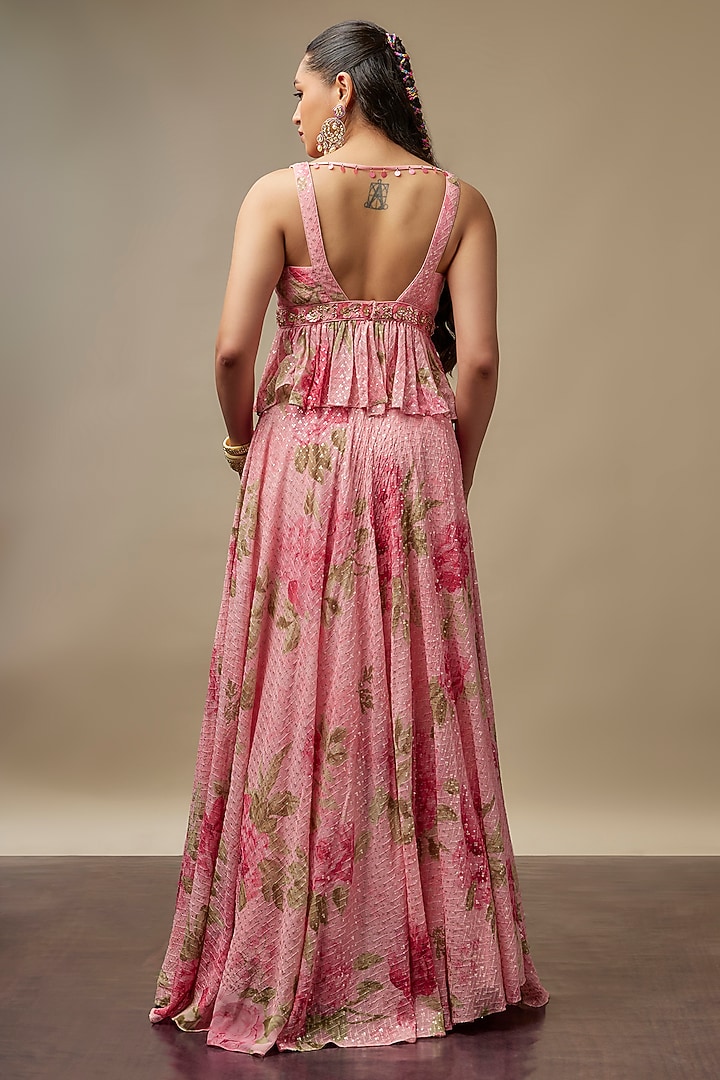Light Pink Raw Silk Printed & Embroidered Wedding Lehenga Set by Vidhi By A La Mode at Pernia's Pop Up Shop
