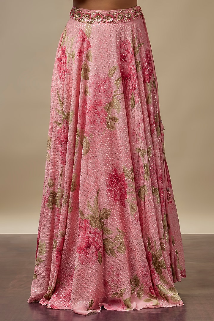 Light Pink Raw Silk Printed & Embroidered Wedding Lehenga Set by Vidhi By A La Mode at Pernia's Pop Up Shop