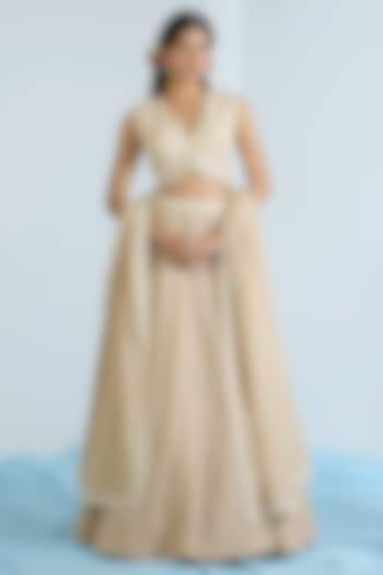 Ecru Pure Chanderi Hand Embroidered Wedding Lehenga Set by Vidhi By A La Mode at Pernia's Pop Up Shop