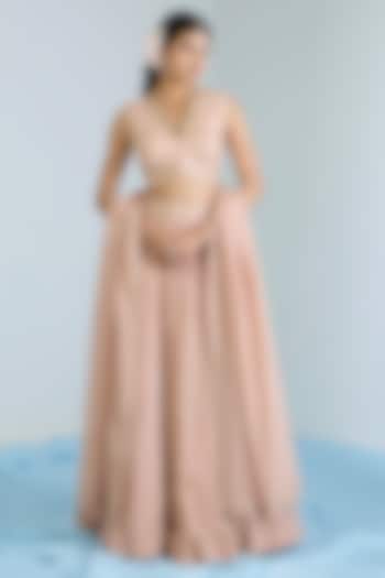 Salmon Pink Pure Chanderi Hand Embroidered Lehenga Set by Vidhi By A La Mode at Pernia's Pop Up Shop