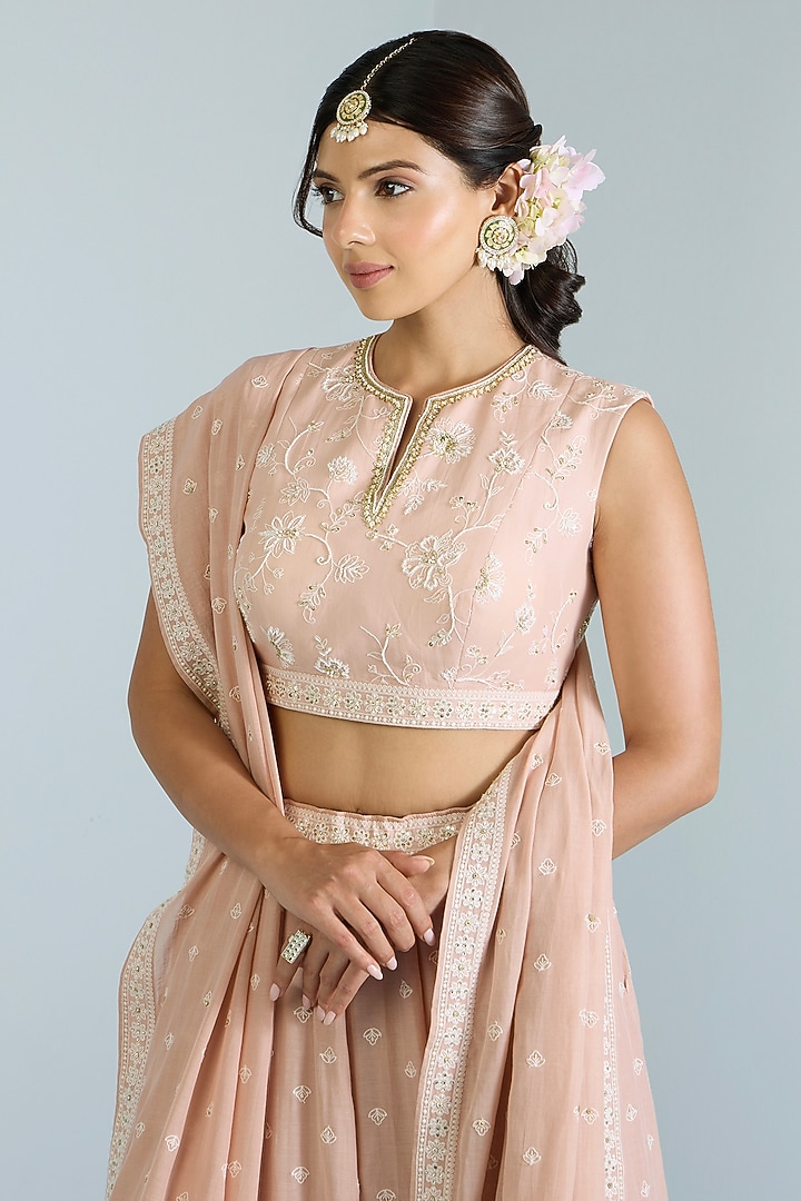 Salmon Pink Pure Chanderi Hand Embroidered Lehenga Set by Vidhi By A La Mode at Pernia's Pop Up Shop
