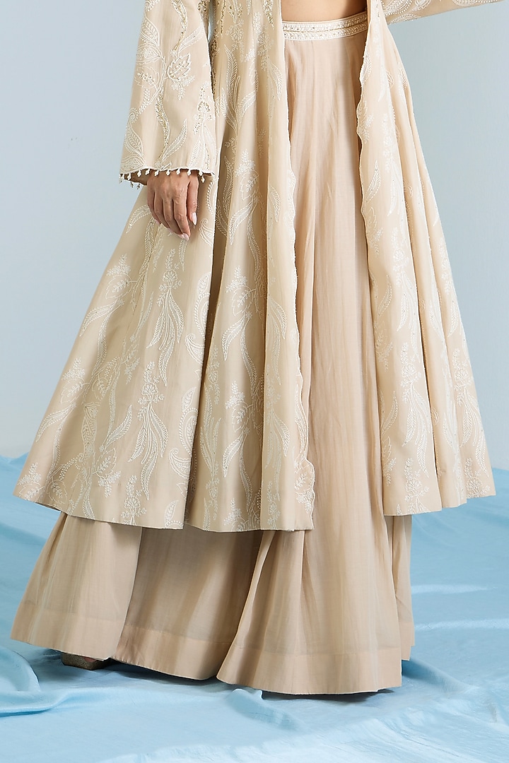 Ecru Pure Chanderi Hand Embroidered Jacket Wedding Lehenga Set by Vidhi By A La Mode at Pernia's Pop Up Shop
