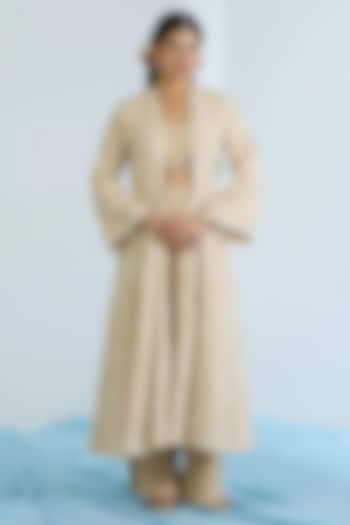 Ecru Pure Chanderi Hand Embroidered Jacket Set by Vidhi By A La Mode at Pernia's Pop Up Shop