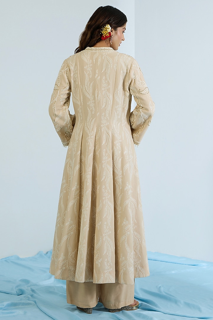 Ecru Pure Chanderi Hand Embroidered Jacket Set by Vidhi By A La Mode at Pernia's Pop Up Shop