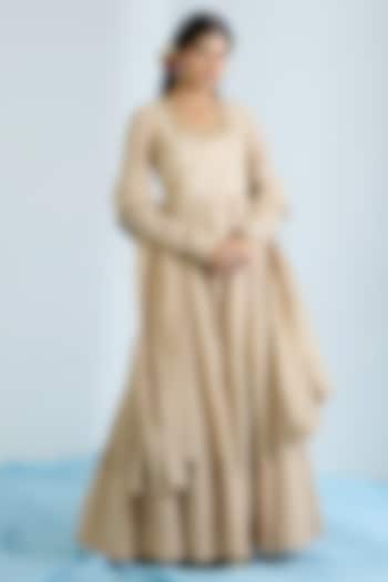 Ecru Pure Chanderi Hand Embroidered Party Wear Anarkali Set by Vidhi By A La Mode at Pernia's Pop Up Shop