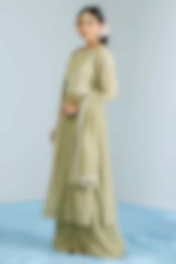 Pistachio Green Pure Chanderi Hand Embroidered Party Wear Anarkali Set by Vidhi By A La Mode at Pernia's Pop Up Shop