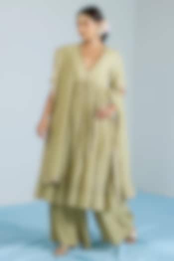 Pistachio Green Pure Chanderi Hand Embroidered Party Wear Anarkali Set by Vidhi By A La Mode at Pernia's Pop Up Shop