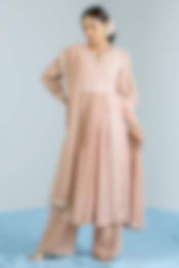 Salmon Pink Pure Chanderi Hand Embroidered Party Wear Anarkali Set by Vidhi By A La Mode at Pernia's Pop Up Shop