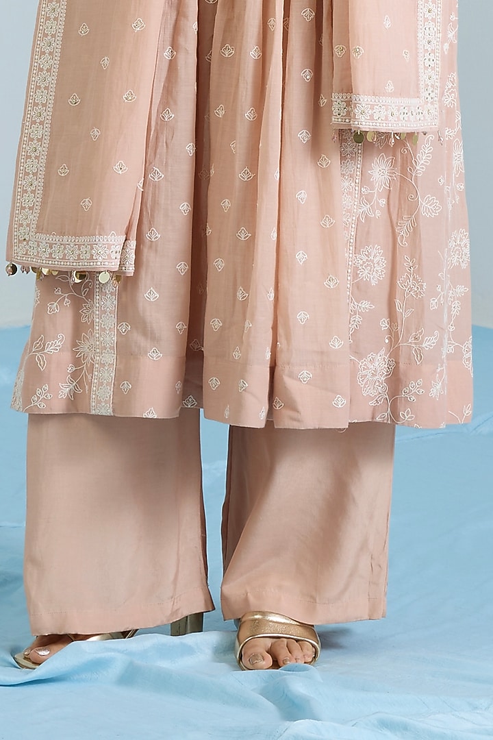 Salmon Pink Pure Chanderi Hand Embroidered Party Wear Anarkali Set by Vidhi By A La Mode at Pernia's Pop Up Shop