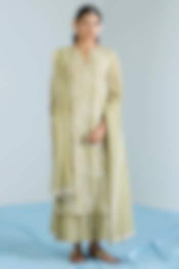 Pistachio Green Pure Chanderi Hand Embroidered Party Wear Anarkali Set by Vidhi By A La Mode at Pernia's Pop Up Shop