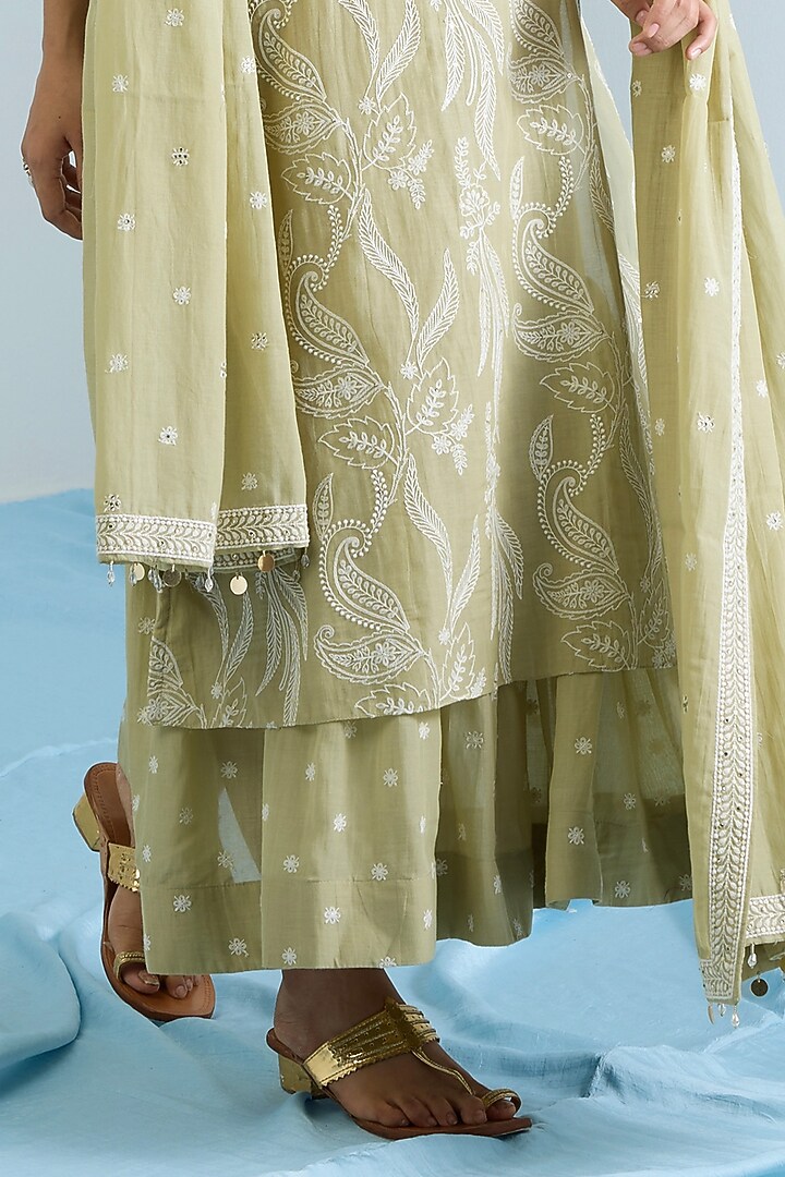 Pistachio Green Pure Chanderi Hand Embroidered Party Wear Anarkali Set by Vidhi By A La Mode at Pernia's Pop Up Shop