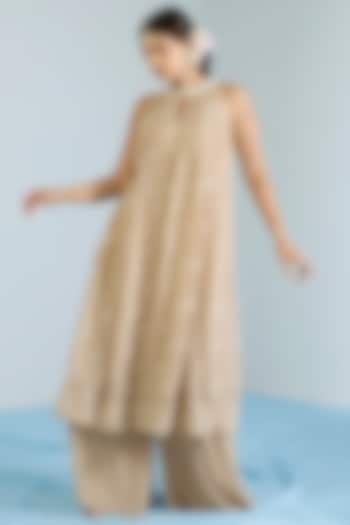 Ecru Pure Chanderi Hand Embroidered Party Wear Anarkali Set by Vidhi By A La Mode at Pernia's Pop Up Shop